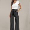 Wide Leg Dress Pants Women's Paperbag High Waisted Business Casual Trousers with Removable Belt