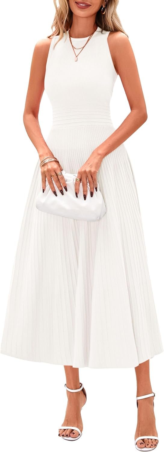 Spring Casual Dresses for Women 2025 Summer Business Work Midi Sleeveless A Line Pleated Cocktail Dress