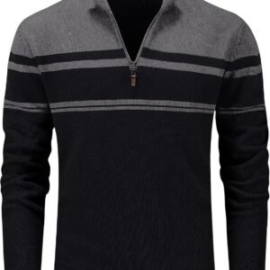 Men's Sweaters 1/4 Zip Cotton Sweater Pullover Polo Sweaters Striped Fall Winter Warm Sweatshirts