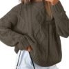 Women's Oversized Cable Knit Crewneck Sweaters