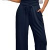 2 Piece Matching Summer Sweatsuit Lounge Set Womens Wide Leg Pants Side Ruching Crop Top Sets