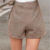 Women's Houndstooth Print Tie Front Skorts Asymmetrical Hem High Waist Skirt Shorts