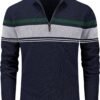 0cc45eb703aa4b9e8704eb2247010ff7 Men's Sweaters 1/4 Zip Cotton Sweater Pullover Polo Sweaters Striped Fall Winter Warm Sweatshirts