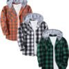 3 Pack Men's Flannel Hoodie Shirts Long Sleeve Casual Vintage Button Down Plaid Shirt Jacket with Pocket