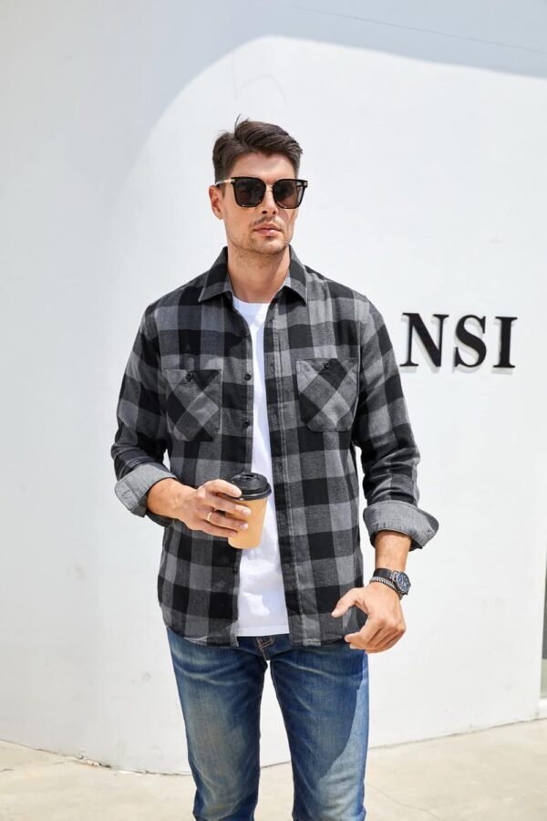 Mens Button Down Shirts Flannel Shirt Long Sleeve