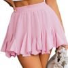 Women's Pleated Skater Skirt Basic Casual High Waisted Ruffles Flared Mini Lingerie Skirts