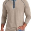 Mens Henley Long/Short Sleeve T-Shirt Cotton Casual Shirt