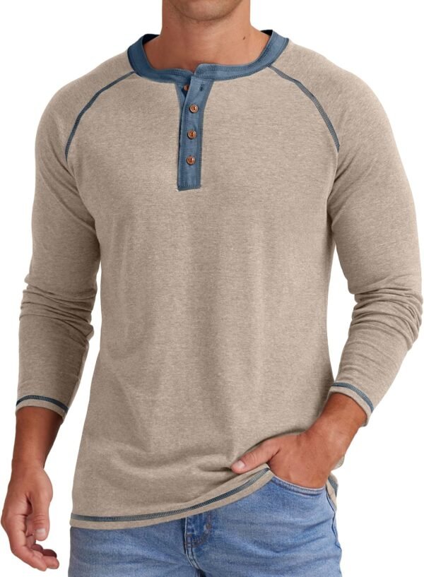 Mens Henley Long/Short Sleeve T-Shirt Cotton Casual Shirt