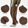 Mens Corduroy Pants Baggy Wide Leg Casual Elastic Waist Drawstring Loose Fit Sweatpants