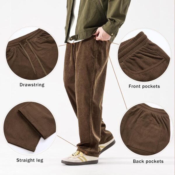 Mens Corduroy Pants Baggy Wide Leg Casual Elastic Waist Drawstring Loose Fit Sweatpants