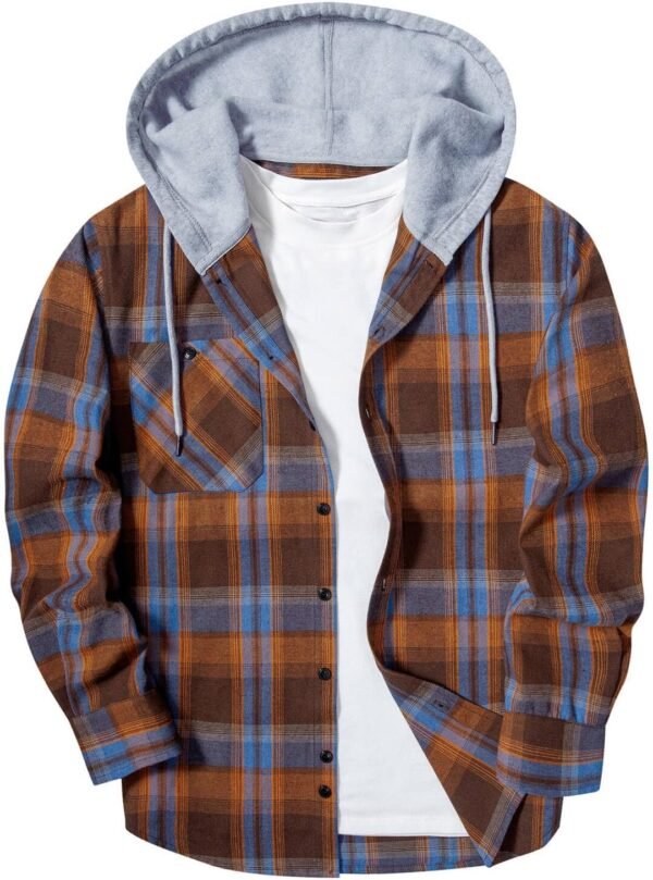 Men's Flannel Hoodie Shirts Casual Button Down Plaid Shirt Jackets for Men Long Sleeve Stylish Hooded with Pocket