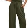 2 Piece Matching Summer Sweatsuit Lounge Set Womens Wide Leg Pants Side Ruching Crop Top Sets