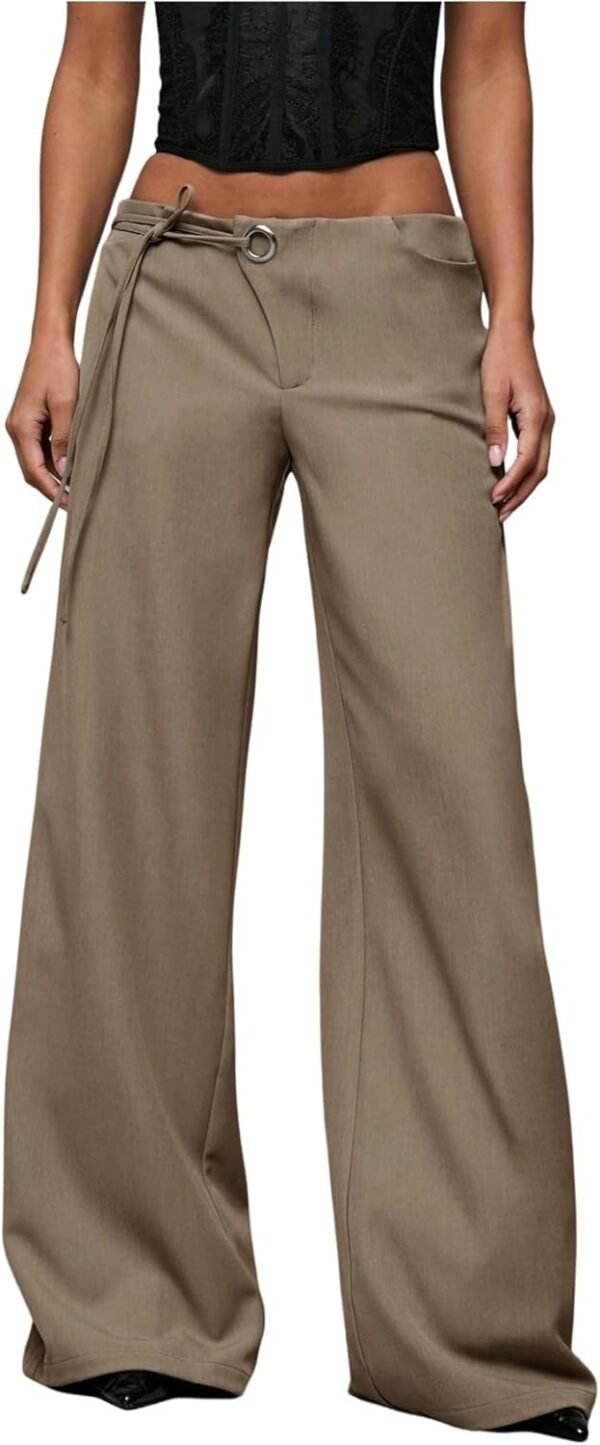 Women's Low Rise Waisted Dress Pants Wide Leg Straight Trousers Work Slacks Pants Business Casual Outfits