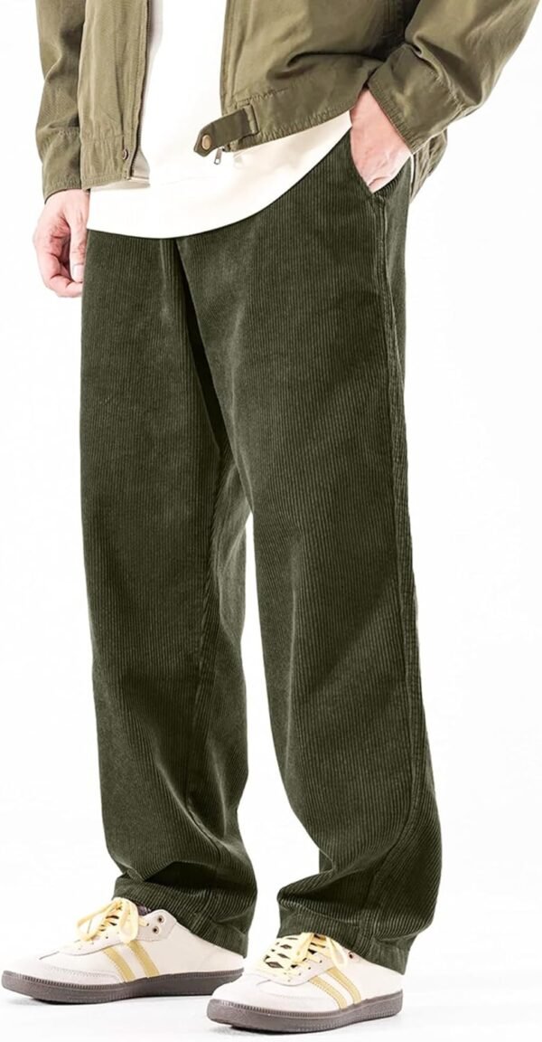 Mens Corduroy Pants Baggy Wide Leg Casual Elastic Waist Drawstring Loose Fit Sweatpants