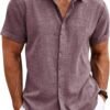 Men's Linen Shirts Short Sleeve Casual Shirts Button Down Shirt for Men Beach Summer Wedding Shirt