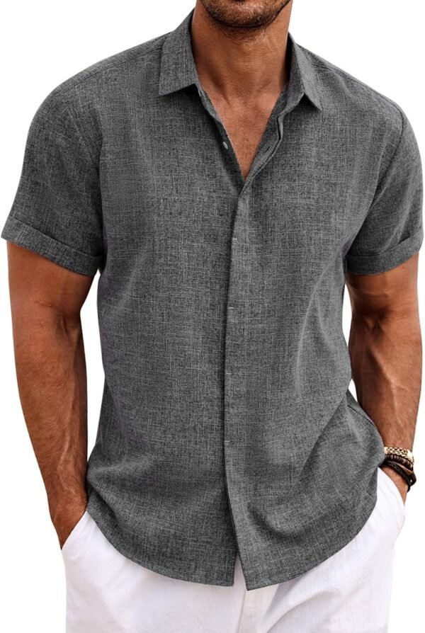 Men's Linen Shirts Short Sleeve Casual Shirts Button Down Shirt for Men Beach Summer Wedding Shirt