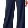 Womens Dress Pants Wide Leg Pull On Stretchy Work Pants Women High Waisted Business Casual Trousers with Pockets