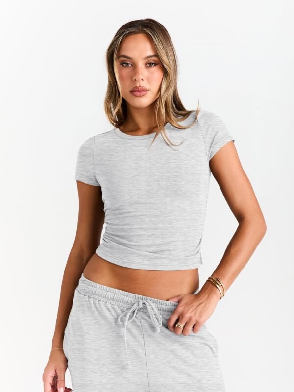 2 Piece Matching Summer Sweatsuit Lounge Set Womens Wide Leg Pants Side Ruching Crop Top Sets