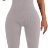 Women Workout Seamless Jumpsuit Yoga Ribbed Bodycon One Piece Tank Top Leggings Romper