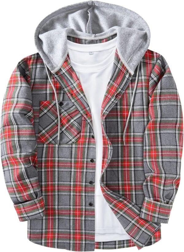 Men's Flannel Hoodie Shirts Casual Button Down Plaid Shirt Jackets for Men Long Sleeve Stylish Hooded with Pocket