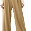 Women's Wide Leg Pants Elastic High Waisted Waffle Knit Casual Palazzo Pants Trousers with Pockets