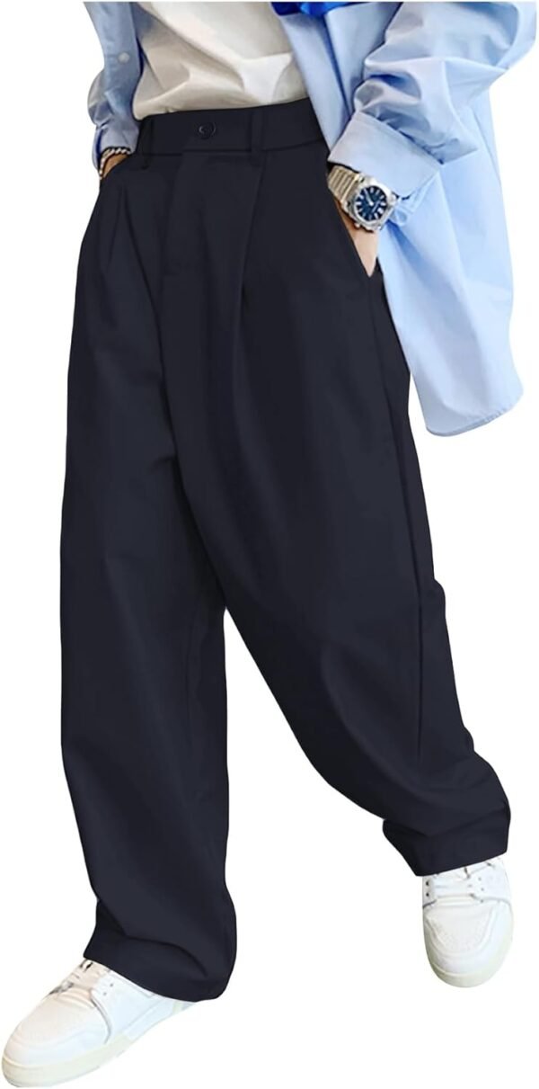 Men's Slacks Wide Leg Baggy Dress Pants Casual Lightweight Trousers with Pockets