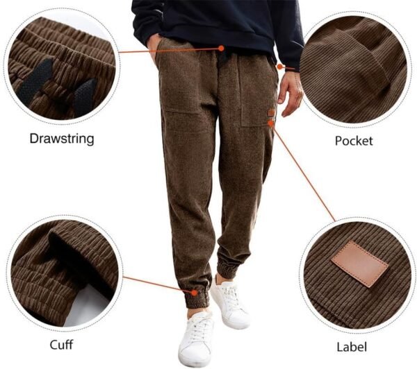 25370fe31691425eaa53abe52f0a04a9 Mens Corduroy Joggers Pants Casual Cargo Pants Drawstring Elastic Waist Baggy Tapered Sweatpants with Pockets