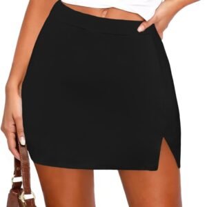 25ab5886c62542e589b6297bd36611c6 Women's Side Slit High Waisted Mini Skirt Stretchy Bodycon Skort 2025 Y2K Club Skirts with Underneath