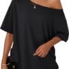 Womens Off The Shoulder Tops Oversized T-Shirts Short Sleeve Tees Summer 2025 Casual Spring Fashion Clothes