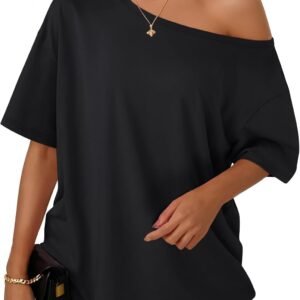 Womens Off The Shoulder Tops Oversized T-Shirts Short Sleeve Tees Summer 2025 Casual Spring Fashion Clothes