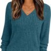 Women's V Neck Long Sleeve Shirt Fall Fashion Tops Tunic Dressy Casual Sweater Clothes Cute Trendy Work Outfits 2025