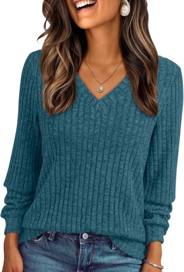 Women's V Neck Long Sleeve Shirt Fall Fashion Tops Tunic Dressy Casual Sweater Clothes Cute Trendy Work Outfits 2025