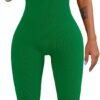 Women Workout Seamless Jumpsuit Yoga Ribbed Bodycon One Piece Tank Top Leggings Romper