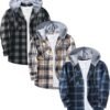 3 Pack Men's Flannel Hoodie Shirts Long Sleeve Casual Vintage Button Down Plaid Shirt Jacket with Pocket