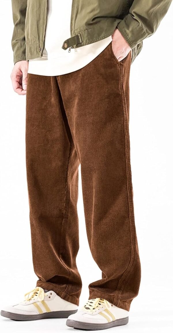 Mens Corduroy Pants Baggy Wide Leg Casual Elastic Waist Drawstring Loose Fit Sweatpants