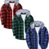 3 Pack Men's Flannel Hoodie Shirts Long Sleeve Casual Vintage Button Down Plaid Shirt Jacket with Pocket