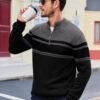 2b11ad3e88774c23bd001e81f103e13f Men's Sweaters 1/4 Zip Cotton Sweater Pullover Polo Sweaters Striped Fall Winter Warm Sweatshirts