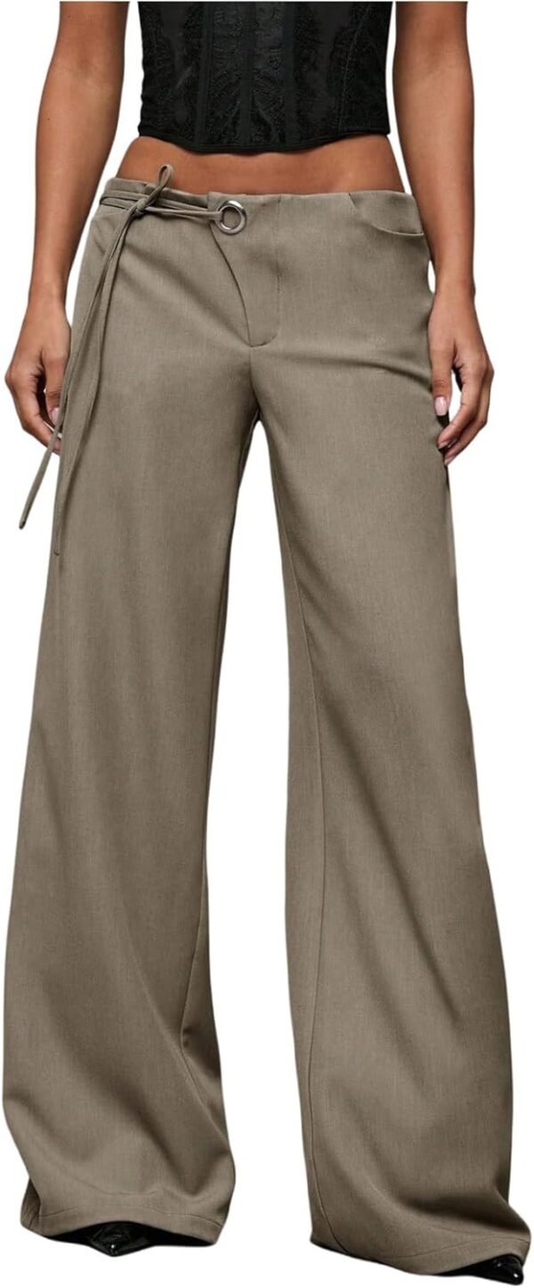 Women's Low Rise Waisted Dress Pants Wide Leg Straight Trousers Work Slacks Pants Business Casual Outfits