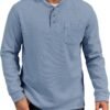 Mens Waffle Fleece-Lined Henley Shirts Heavyweight Thermal Long Sleeve Casual Solid Pullover (S-XXL)