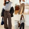 Womens Wide Leg Fleece Lined Sweatpants Winter Baggy Lounge Travel Pants Fashion Outfits 2025 Joggers Clothes