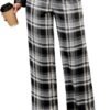 Plaid Pants for Women Wide Leg High Waisted Tartan Work Business Casual Elastic Waist Trousers Pants with Pocket