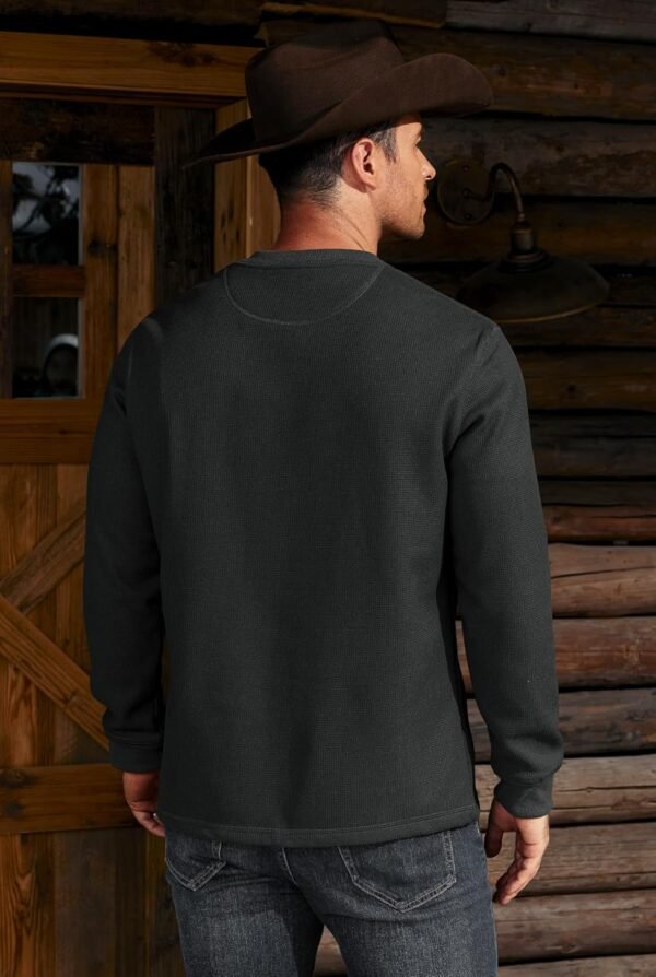 Mens Waffle Fleece-Lined Henley Shirts Heavyweight Thermal Long Sleeve Casual Solid Pullover (S-XXL)