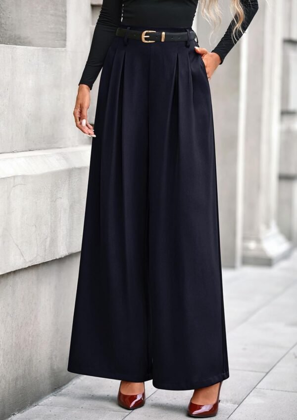 3af914a818e240d5a0b91d6d4d99cf87 Womens Fall Wide Leg Trousers 2025 High Elastic Waist Loose Pleated Long Flowy Palazzo Work Pants with Pockets