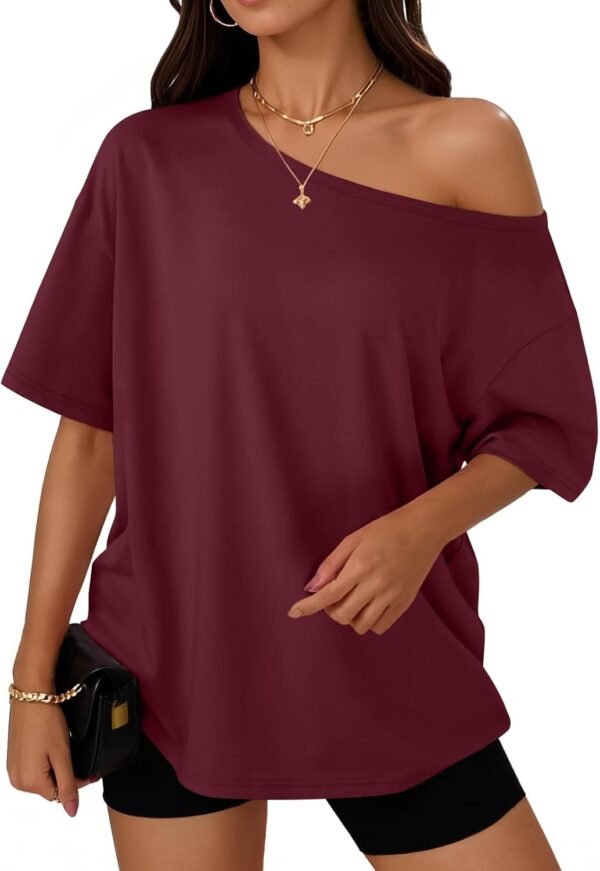 Womens Off The Shoulder Tops Oversized T-Shirts Short Sleeve Tees Summer 2025 Casual Spring Fashion Clothes