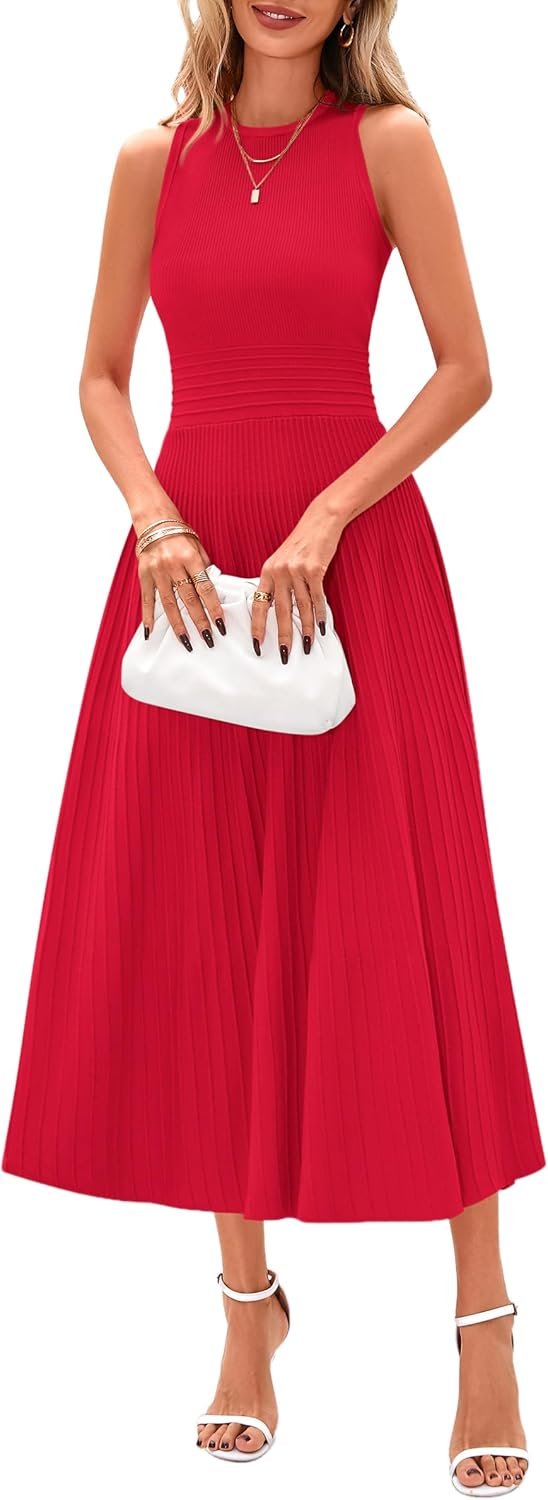Spring Casual Dresses for Women 2025 Summer Business Work Midi Sleeveless A Line Pleated Cocktail Dress