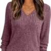 Women's V Neck Long Sleeve Shirt Fall Fashion Tops Tunic Dressy Casual Sweater Clothes Cute Trendy Work Outfits 2025