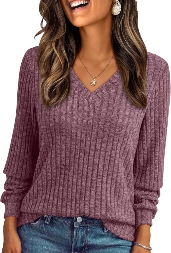 Women's V Neck Long Sleeve Shirt Fall Fashion Tops Tunic Dressy Casual Sweater Clothes Cute Trendy Work Outfits 2025