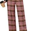 Plaid Pants for Women Wide Leg High Waisted Tartan Work Business Casual Elastic Waist Trousers Pants with Pocket