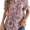 Women Linen Button Down Shirt Rolled Cuffed Short Sleeve Blouse Ladies Summer Casual V Neck Beach Cotton Tops