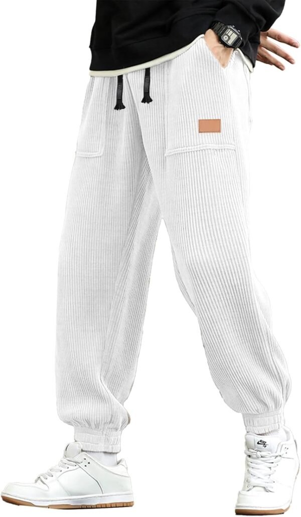 47dc4841ac5a43caa1daa85c8ed485dc Mens Corduroy Joggers Pants Casual Cargo Pants Drawstring Elastic Waist Baggy Tapered Sweatpants with Pockets